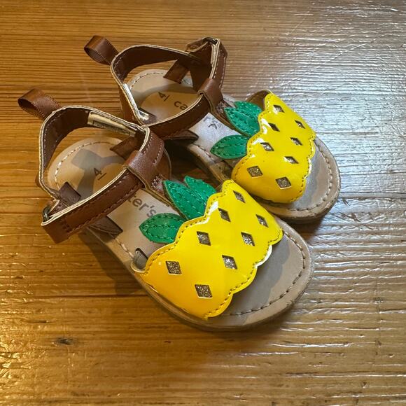 Carter's tan yellow pineapple easy on sandals SIZE 4 - Picture 5 of 5